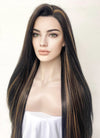 Dark Brown With Golden Brown Highlights Straight Lace Front Synthetic Wig LF5169