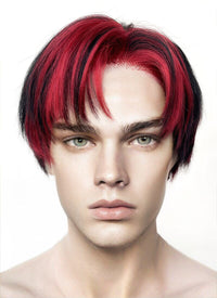 Black Mixed Red Straight Lace Front Synthetic Men's Wig LF6027