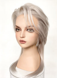 Pastel Grey Blonde Wolf Cut Straight Lace Front Synthetic Hair Men's Wig LF6034