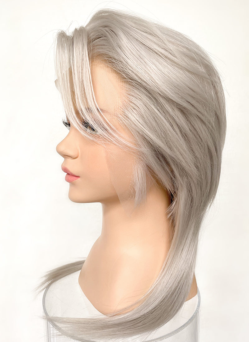 Pastel Grey Blonde Wolf Cut Straight Lace Front Synthetic Hair Men's Wig LF6034