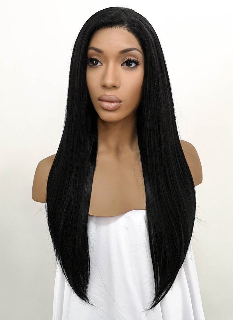 Straight Jet Black Lace Front Synthetic Wig LFB002