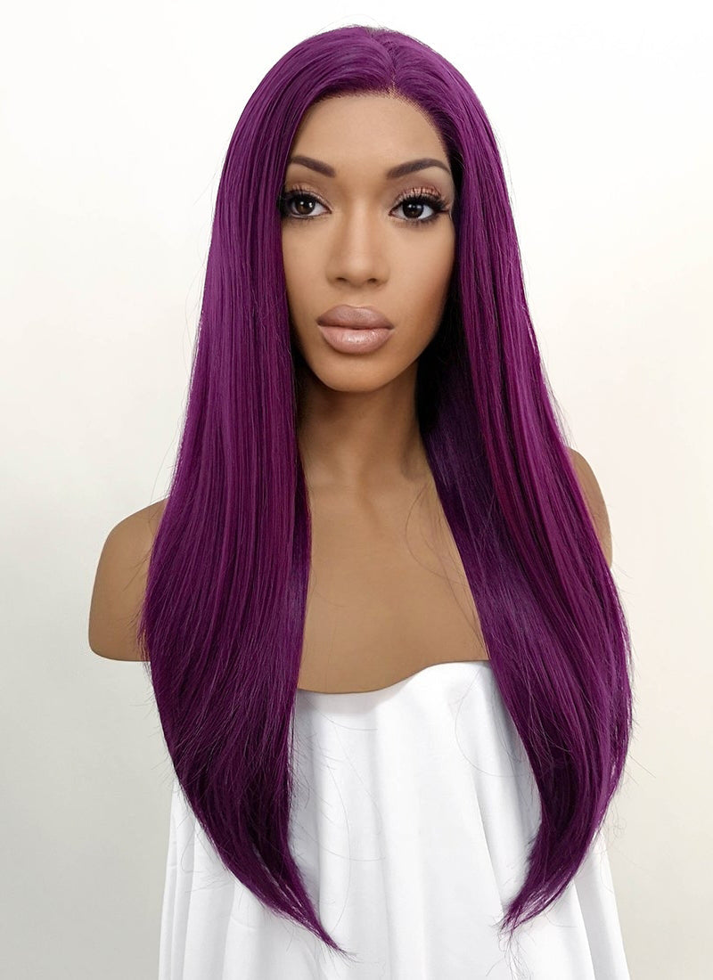 Straight Dark Purple Lace Front Synthetic Wig LFB029