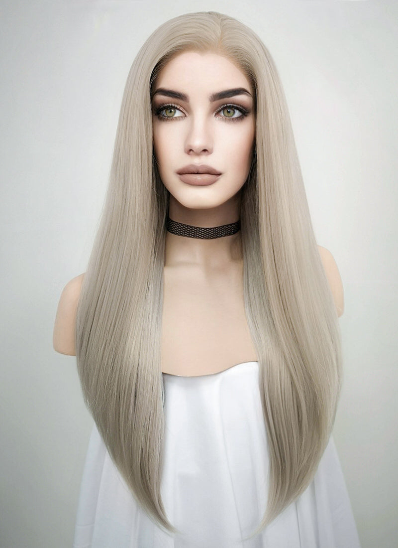 Pastel Blondish Grey Straight Lace Front Synthetic Wig LF238