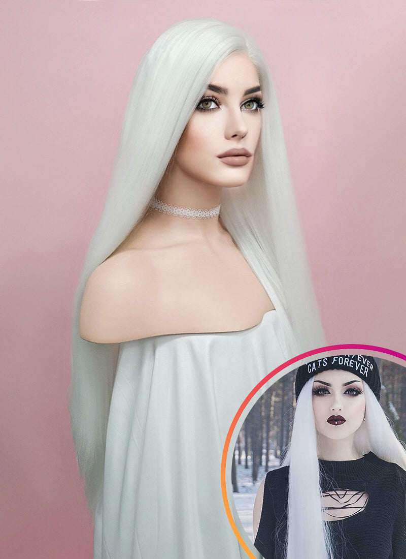Straight Yaki White Lace Front Synthetic Wig LF624B