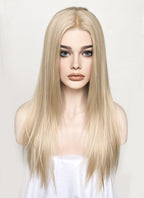 Ash Blonde Straight Layered Hush Cut Lace Front Synthetic Wig LFK5536A