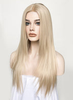 Ash Blonde Straight Layered Hush Cut Lace Front Synthetic Wig LFK5536A