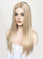 Ash Blonde Straight Layered Hush Cut Lace Front Synthetic Wig LFK5536A