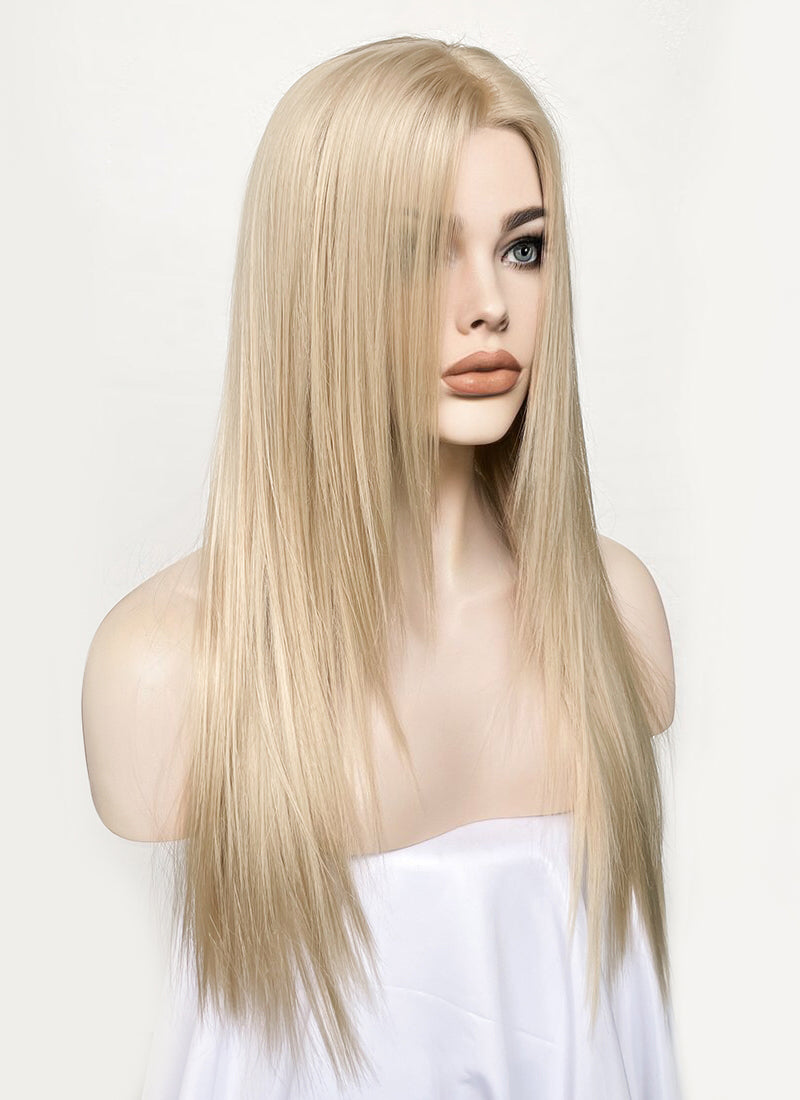 Ash Blonde Straight Layered Hush Cut Lace Front Synthetic Wig LFK5536A