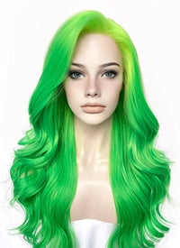 Yellow Green Ombre Wavy Lace Front Synthetic Hair Wig LFK5557