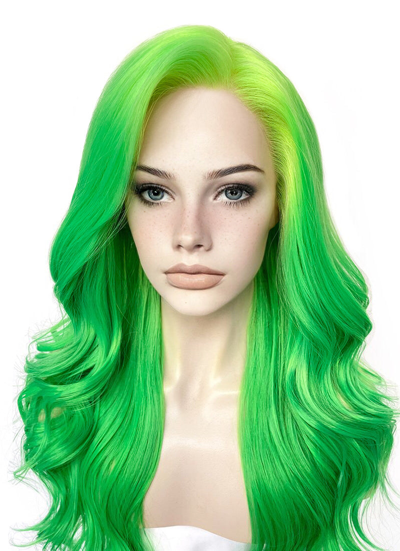 Yellow Green Ombre Wavy Lace Front Synthetic Hair Wig LFK5557