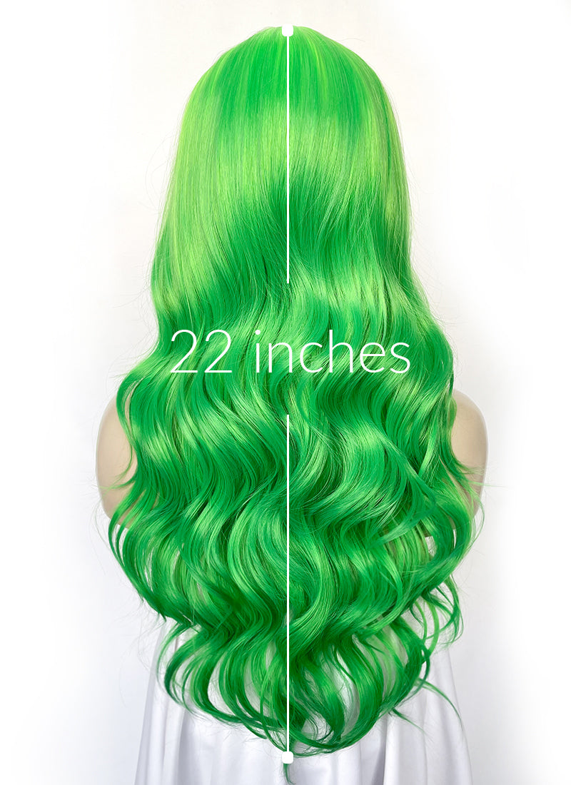 Yellow Green Ombre Wavy Lace Front Synthetic Hair Wig LFK5557