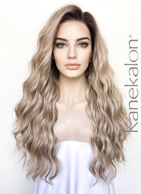 Blonde Mixed Brown With Dark Roots wavy 13" x 6" Lace Top Kanekalon Synthetic Hair Wig LFS033