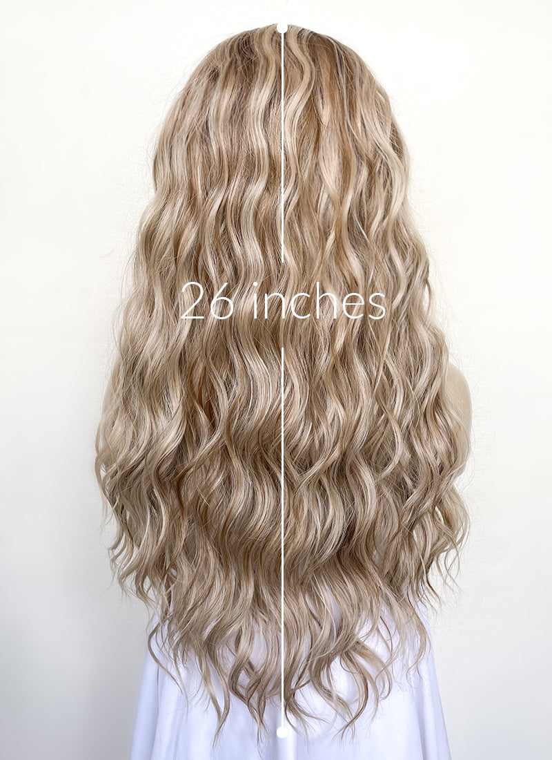 Blonde Mixed Brown With Dark Roots Wavy 13" x 6" Lace Top Kanekalon Synthetic Hair Wig LFS033