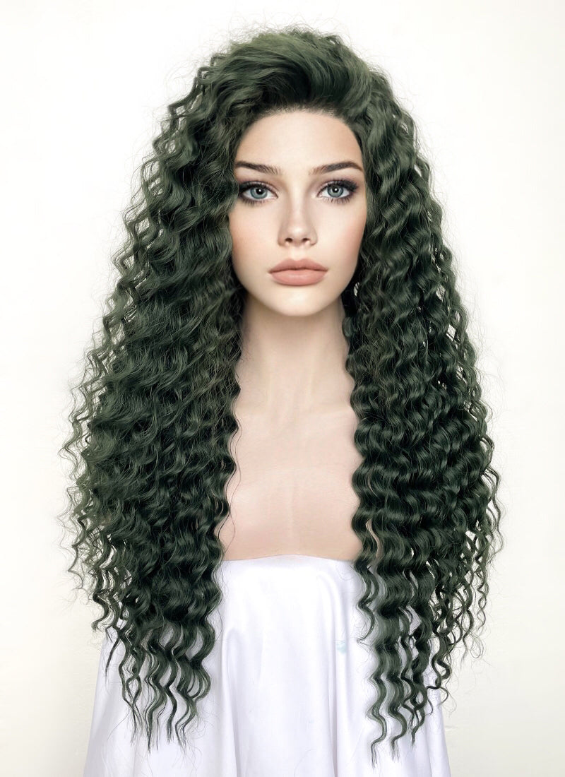 Deep Green Curly Lace Front Synthetic Wig LN6025