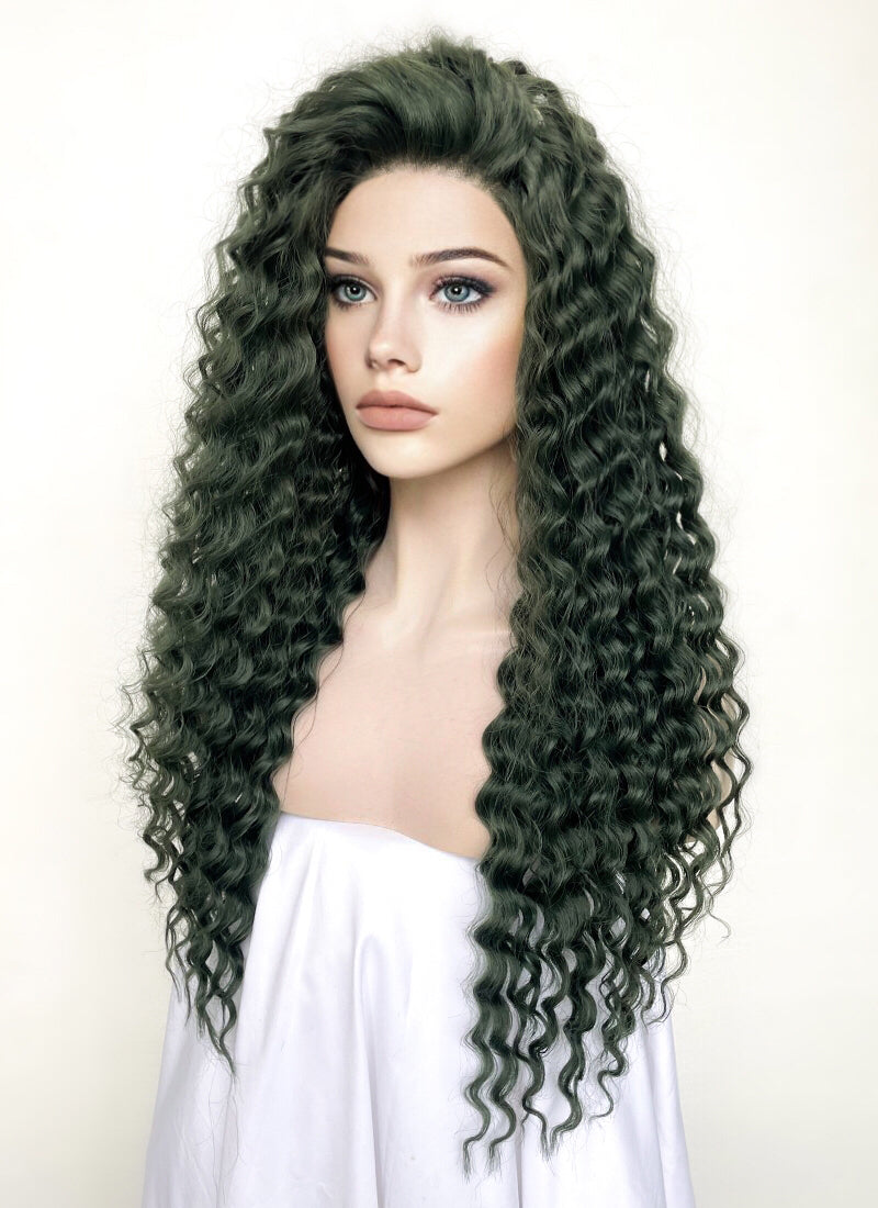 Swamp Green Curly Lace Front Synthetic Wig LN6025