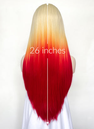 Blonde Yellow Red Ombre Straight Lace Front Synthetic Hair Wig LN6030