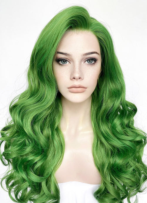 Green Wavy Light Yaki Lace Front Synthetic Hair Wig LN6033
