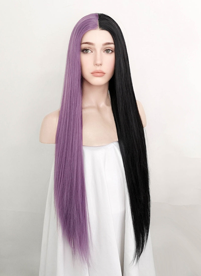 Purple Black Split Color Straight Lace Front Synthetic Wig LW1531I