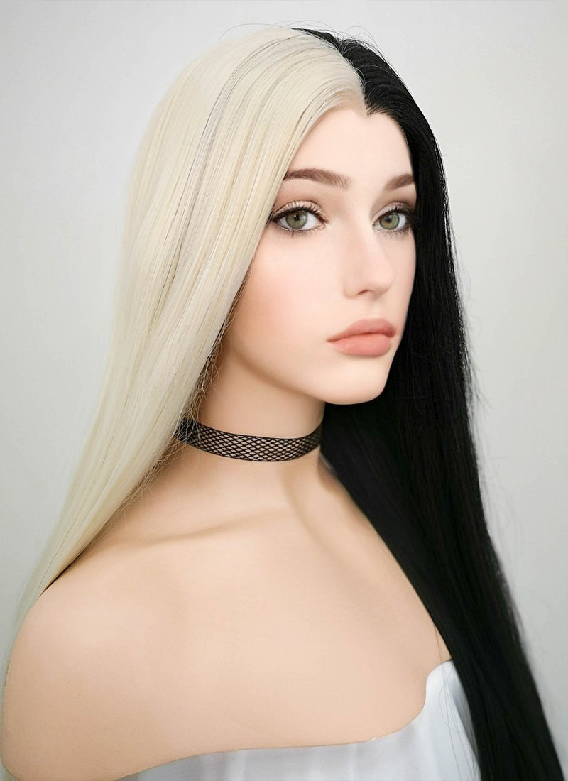Straight Light Blonde Black Split Color Lace Wig CLW1531 (Customisable)