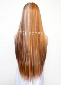 Brown Straight Synthetic Lace Front Hair Wig With Blonde Copper Highlights LW4024
