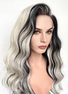 Platinum Blonde Mixed Black Wavy Lace Front Synthetic Wig LW4027