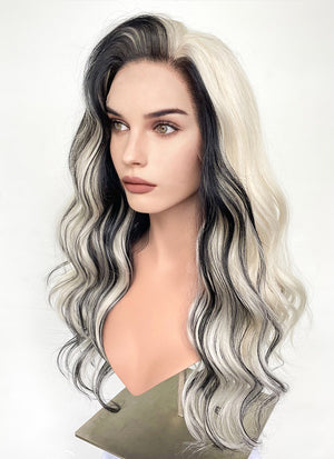 Platinum Blonde Mixed Black Wavy Lace Front Synthetic Wig LW4027