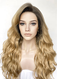 Blonde With Dark Roots Wavy Lace Front Synthetic Wig LW4032