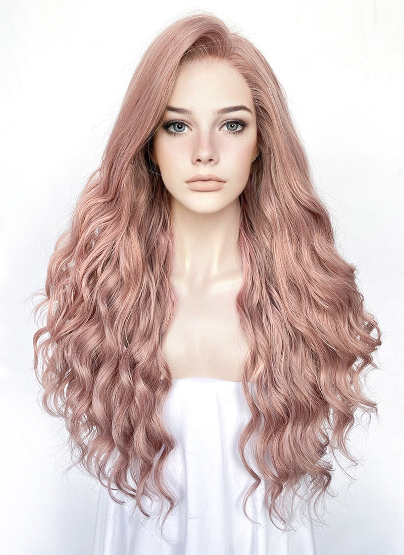 Pastel Pale Plum Wavy Lace Front Synthetic Wig LW4034
