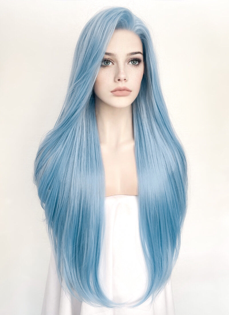 Pastel Blue Straight Lace Front Synthetic Wig LW769B