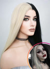 Straight Light Blonde Black Split Gemini Color Lace Front Synthetic Wig LW1531