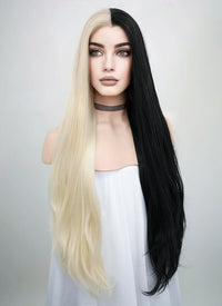 Straight Light Blonde Black Split Gemini Color Lace Front Synthetic Wig LW1531