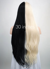 Straight Light Blonde Black Split Gemini Color Lace Front Synthetic Wig LW1531
