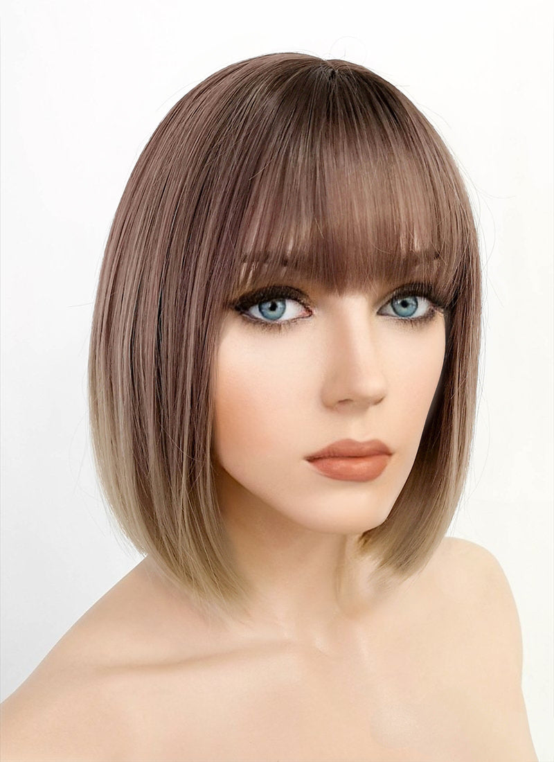 Ash Pink Blonde Ombre Bob Straight Synthetic Wig NS118