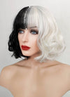 Cruella Black White Split Color Wavy Bob Synthetic Wig NS200