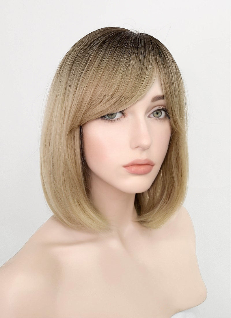 Blonde With Dark Roots Straight Bob Synthetic Wig NS218