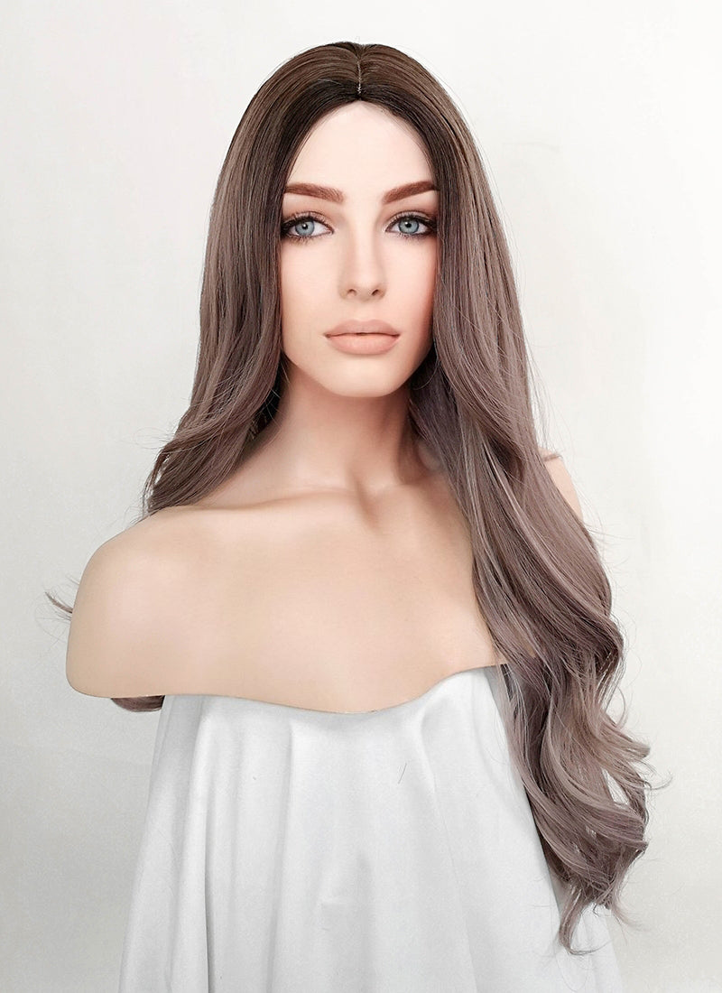 Ash Purple With Dark Roots Wavy Synthetic Wig NS295