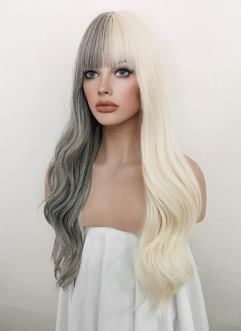 Blonde Grey Split Gemini Color Wavy Synthetic Wig NS330