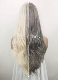 Blonde Grey Split Gemini Color Wavy Synthetic Wig NS330