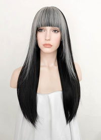 Black Mixed Grey Straight Synthetic Wig NS360