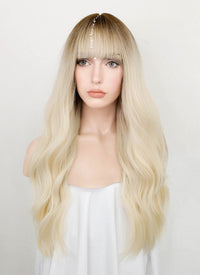 Blonde With Brown Roots Wavy Synthetic Wig NS381