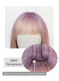 Pink Mixed Purple Wavy Synthetic Wig NS407