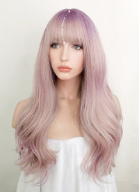 Pink Mixed Purple Wavy Synthetic Wig NS407