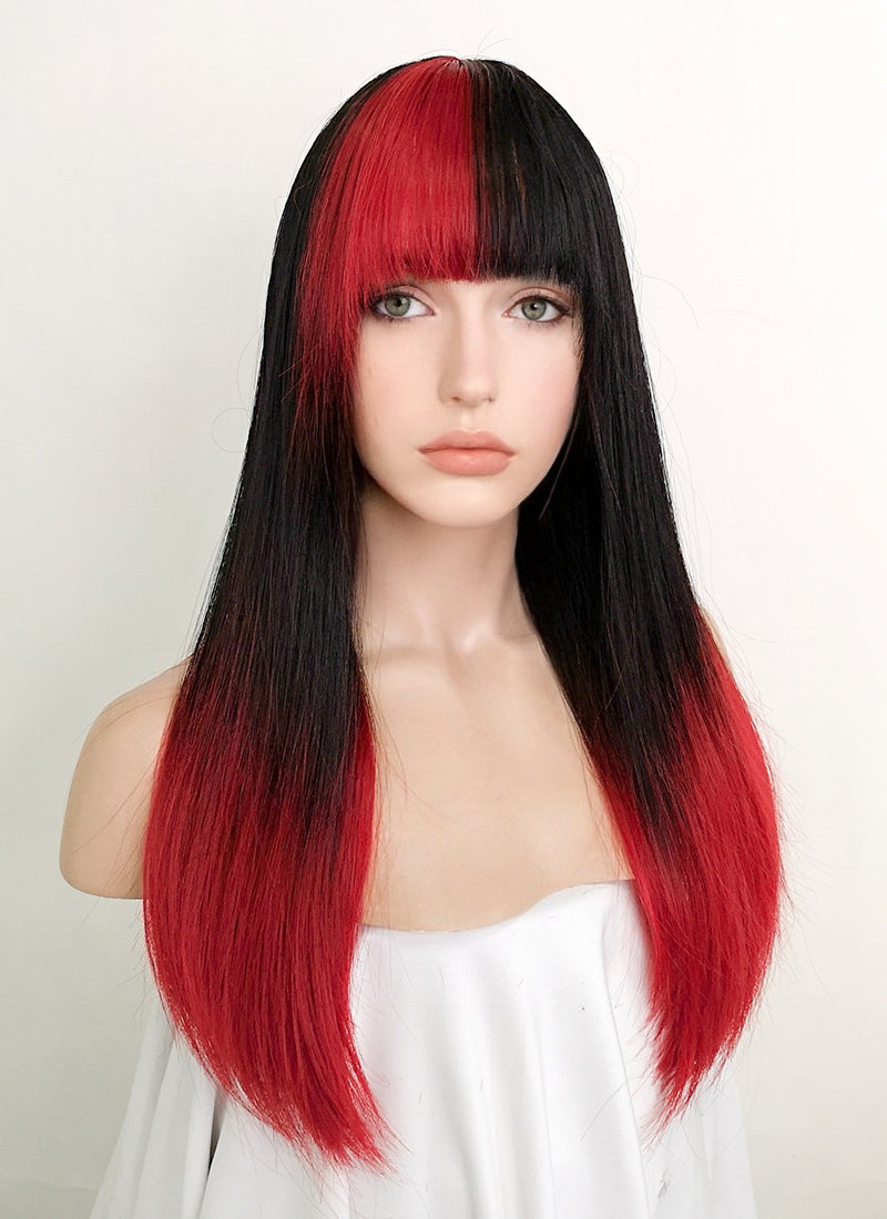 Black Red Ombre Straight Synthetic Wig NS408