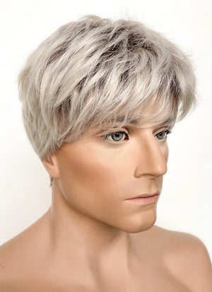 Ash Blonde With Dark Roots Straight Pixie Synthetic Hair Wig NS424