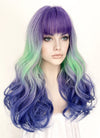 Purple Grey Green Blue Mixed Wavy Synthetic Hair Wig NS428