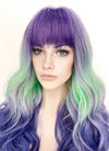Purple Grey Green Blue Mixed Wavy Synthetic Hair Wig NS428