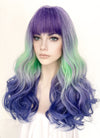 Purple Grey Green Blue Mixed Wavy Synthetic Hair Wig NS428