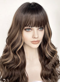 Brunette Mixed Blonde Wavy Synthetic Hair Wig NS438