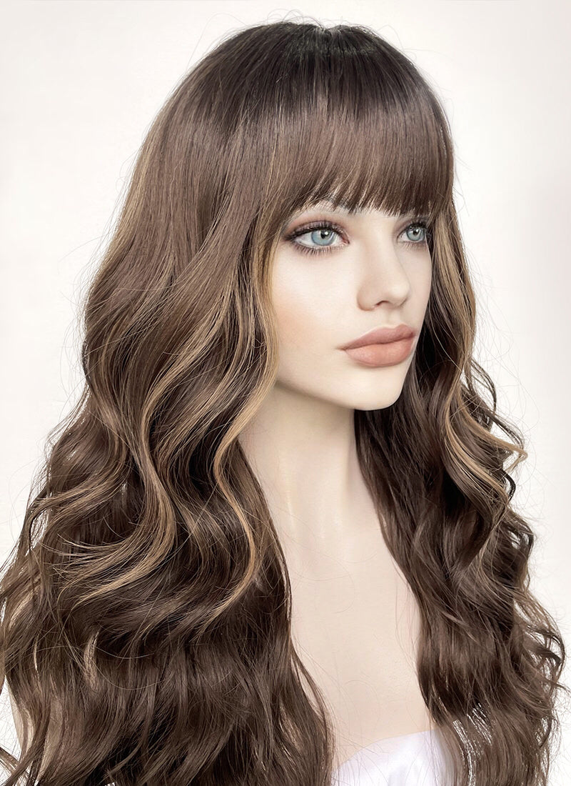 Brunette Mixed Blonde Wavy Synthetic Hair Wig NS438