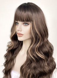 Brunette Mixed Blonde Wavy Synthetic Hair Wig NS438